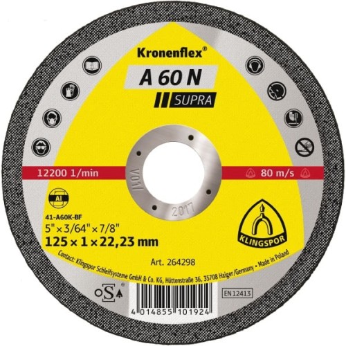 Диск за рязане на алуминий A60 N Klingspor 115 × 1.0 × 22.23 mm