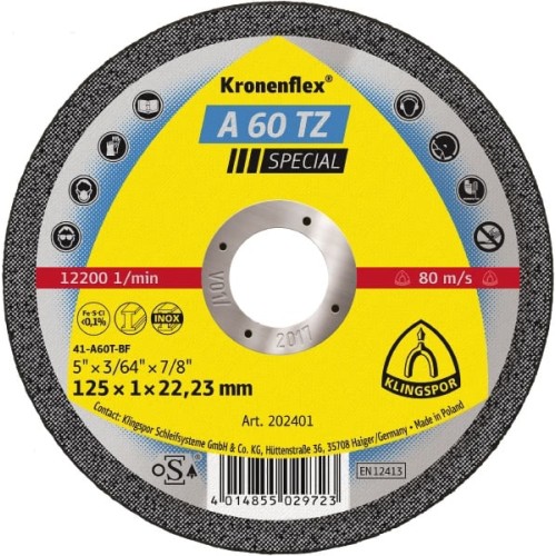 Диск за рязане на неръждаема стомана A60 TZ Klingspor 115 ×1×22mm Диск за рязане на неръждаема стомана A60 TZ Klingspor 115 ×1×22mm